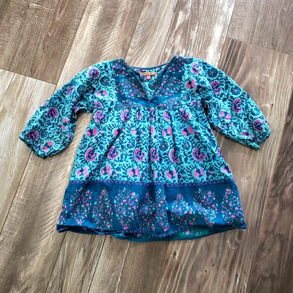 Pink Chicken Boutique 18 Month Baby Girl Dress Paisley Blue Floral Nordstrom EUC